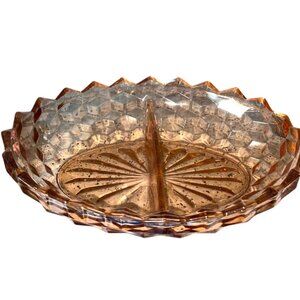 Vintage Pink Indiana Whitehall Cubed Glass Divided Serving Candy Dish